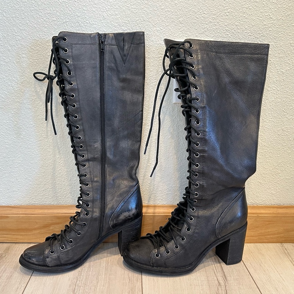 Jeffrey Campbell Ibiza Stylish Black Lace-Up Knee-High Boots size 7